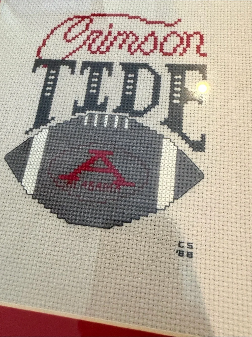Professionally Framed Crimson Tide Football Cross-Stitch Roll Tide Univ Alabama